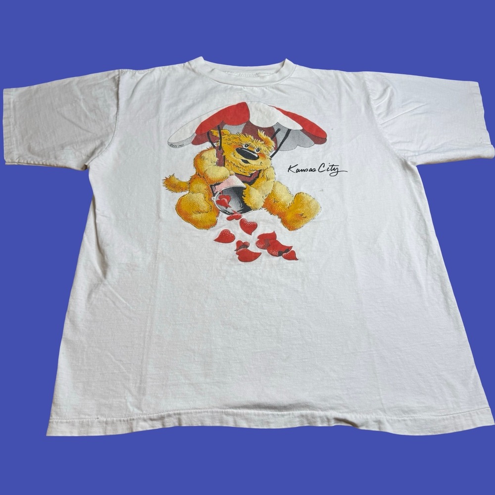 Vintage Kansas City Teddy Bear Heart Grandma T Shirt XL Cottagecore Art Distress